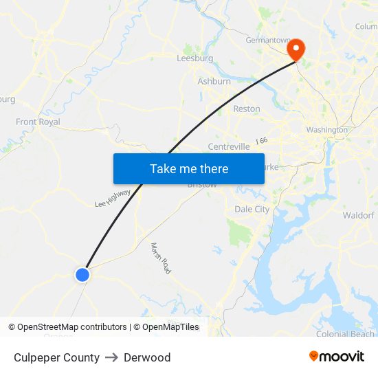 Culpeper County to Derwood map