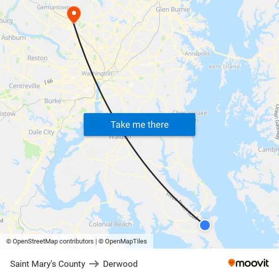 Saint Mary's County to Derwood map