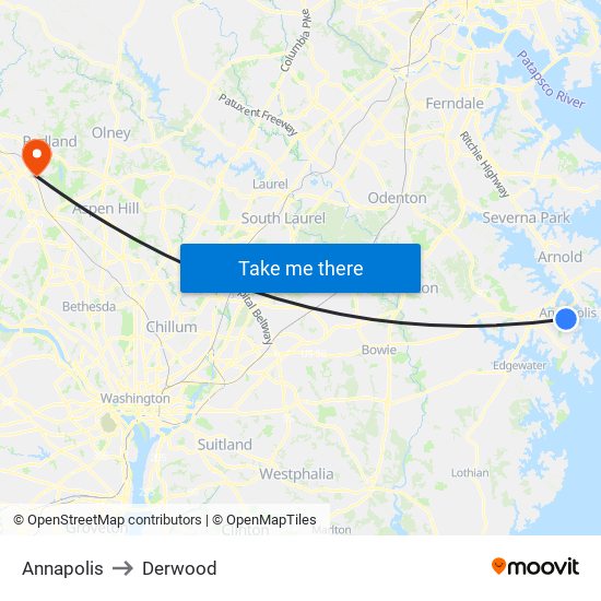 Annapolis to Derwood map