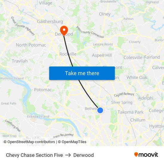 Chevy Chase Section Five to Derwood map