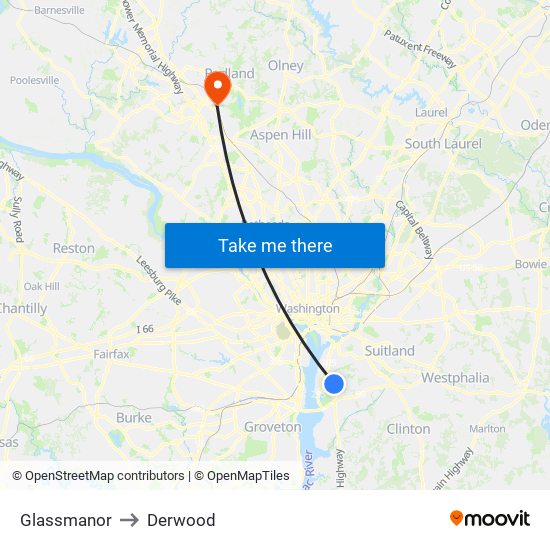 Glassmanor to Derwood map