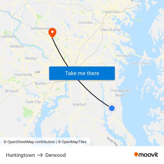 Huntingtown to Derwood map