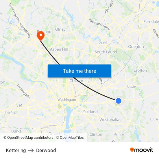 Kettering to Derwood map