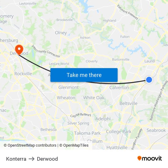 Konterra to Derwood map