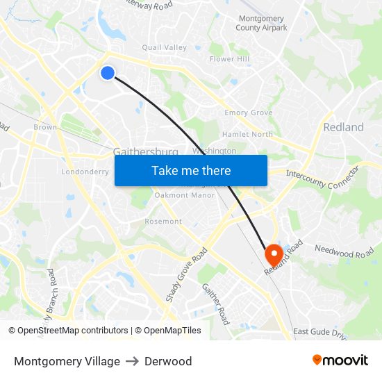 Montgomery Village to Derwood map