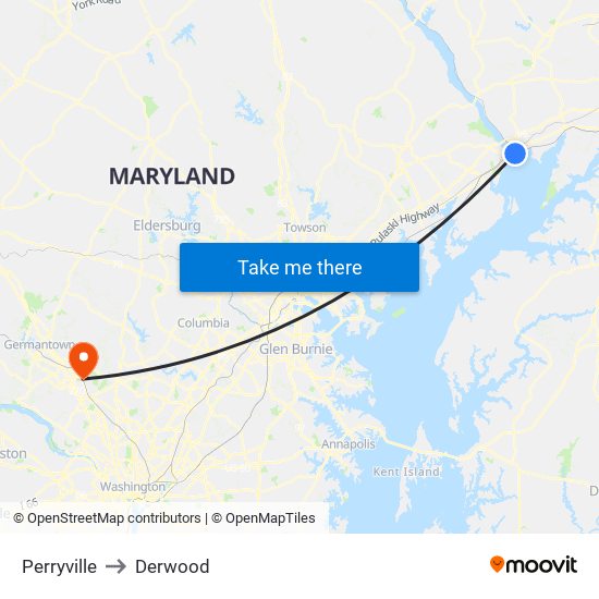 Perryville to Derwood map