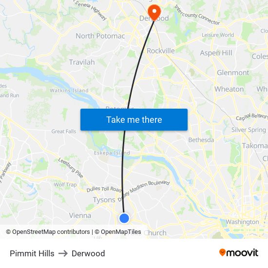 Pimmit Hills to Derwood map