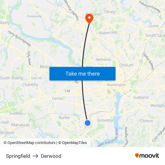 Springfield to Derwood map