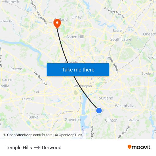 Temple Hills to Derwood map
