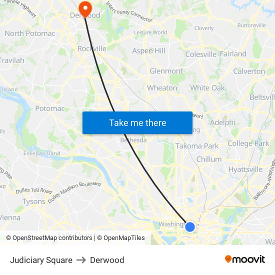 Judiciary Square to Derwood map