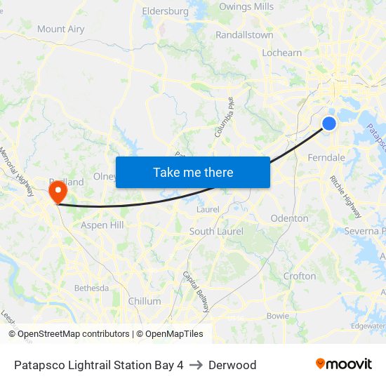 Patapsco Lightrail Station Bay 4 to Derwood map