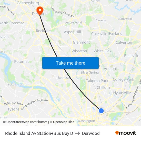 Rhode Island Ave-Brentwood+Bay D to Derwood map