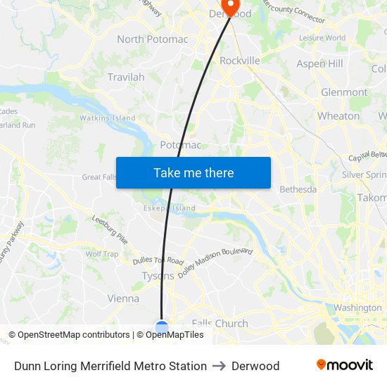 Dunn Loring Merrifield Metro Station to Derwood map