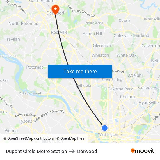 Dupont Circle Metro Station to Derwood map