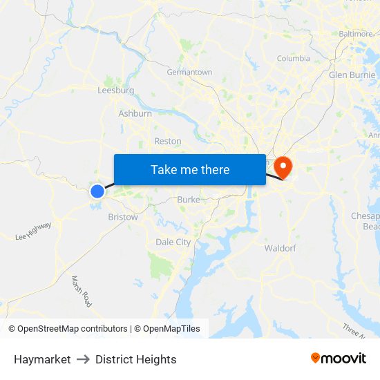 Haymarket to District Heights map