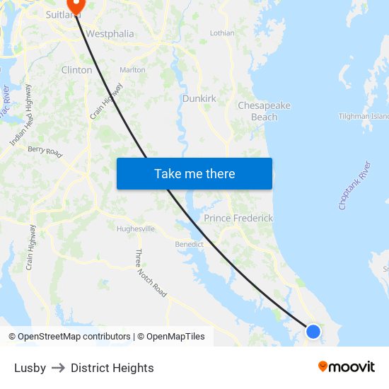 Lusby to District Heights map