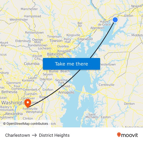 Charlestown to District Heights map