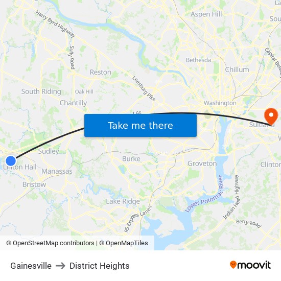 Gainesville to District Heights map