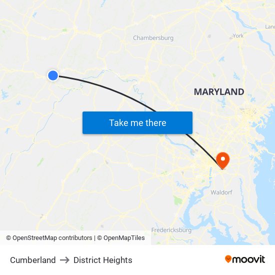 Cumberland to District Heights map