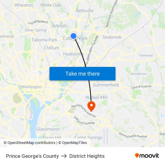 Prince George's County to District Heights map
