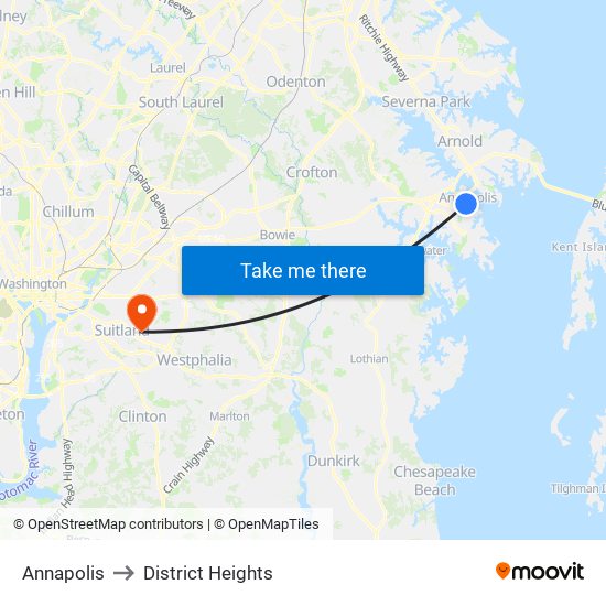 Annapolis to District Heights map