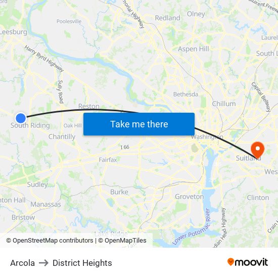 Arcola to District Heights map