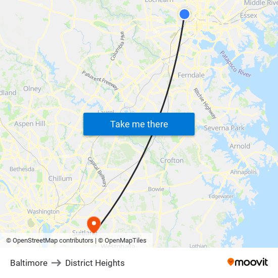Baltimore to District Heights map