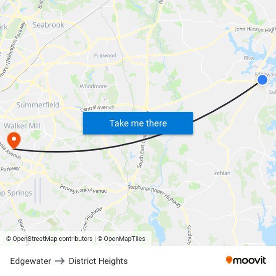 Edgewater to District Heights map