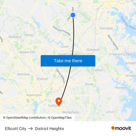 Ellicott City to District Heights map