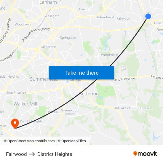 Fairwood to District Heights map