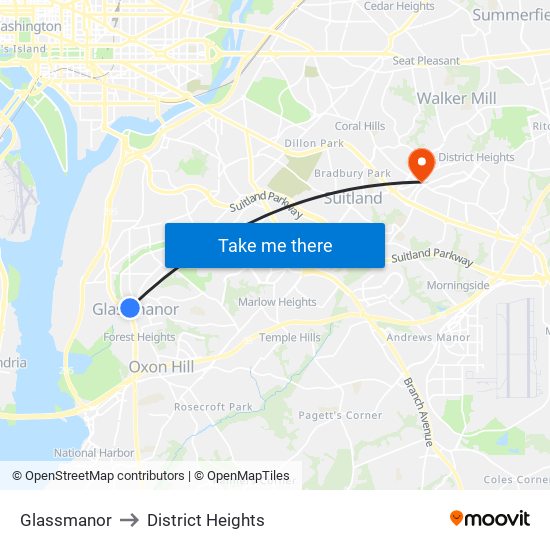 Glassmanor to District Heights map