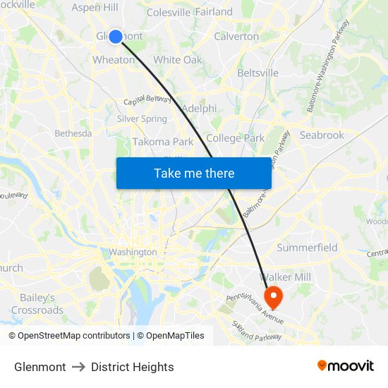 Glenmont to District Heights map