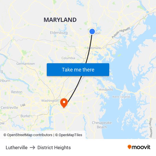 Lutherville to District Heights map