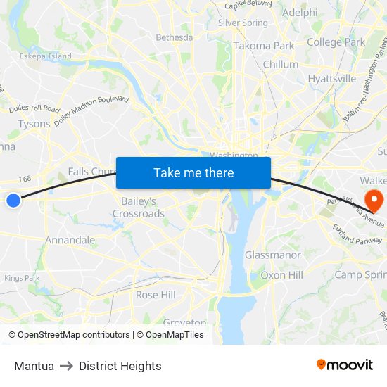 Mantua to District Heights map