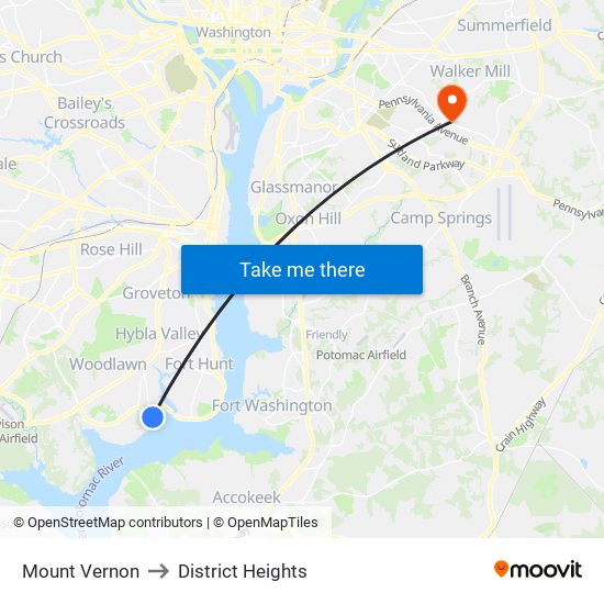 Mount Vernon to District Heights map