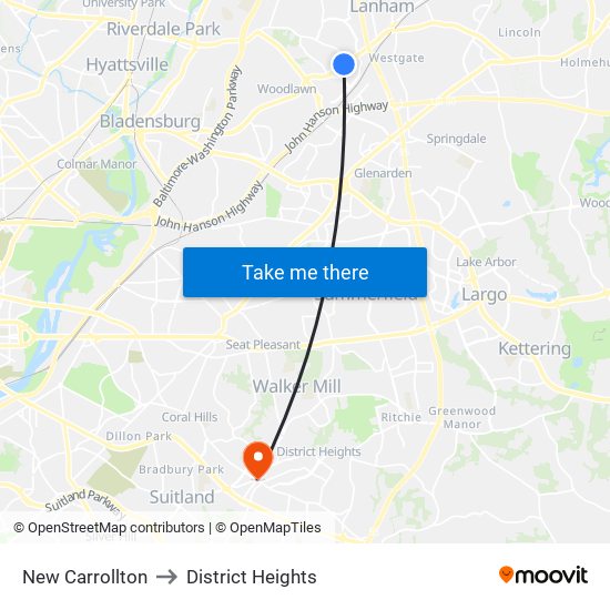 New Carrollton to District Heights map