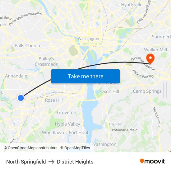 North Springfield to District Heights map