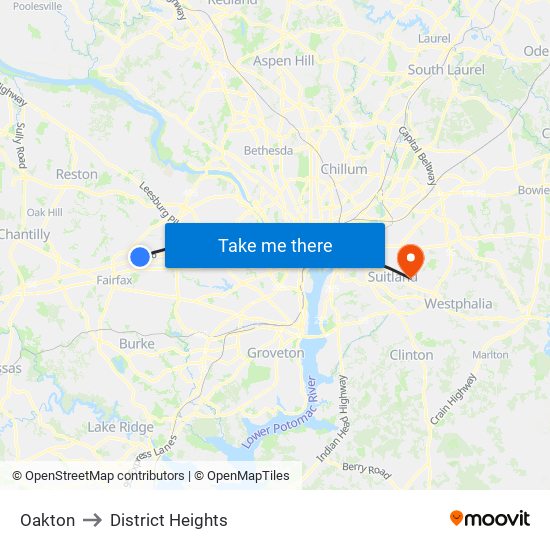 Oakton to District Heights map
