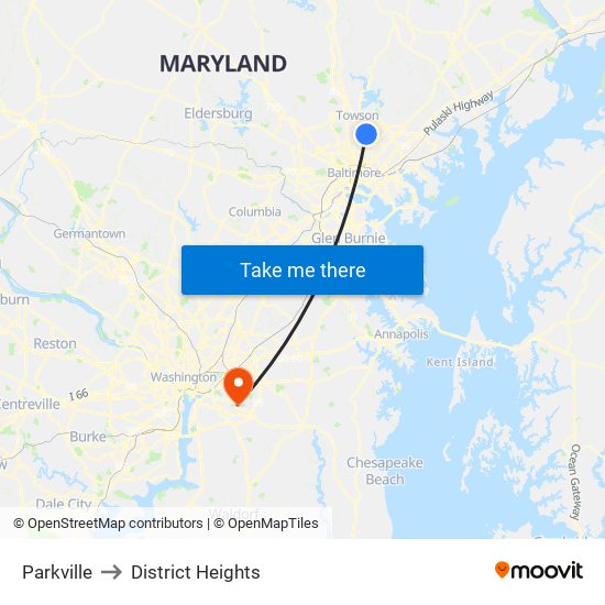 Parkville to District Heights map