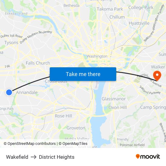 Wakefield to District Heights map