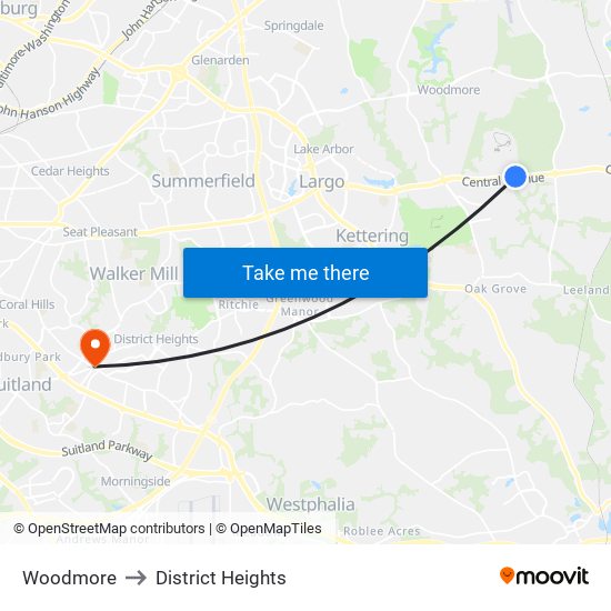 Woodmore to District Heights map