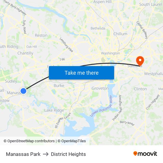 Manassas Park to District Heights map