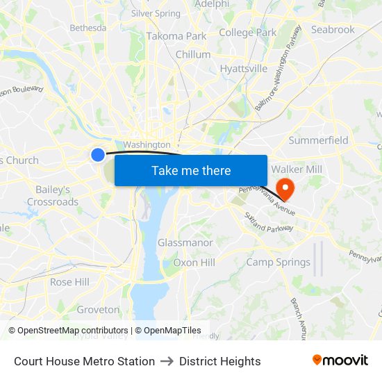 Court House Metro Station to District Heights map