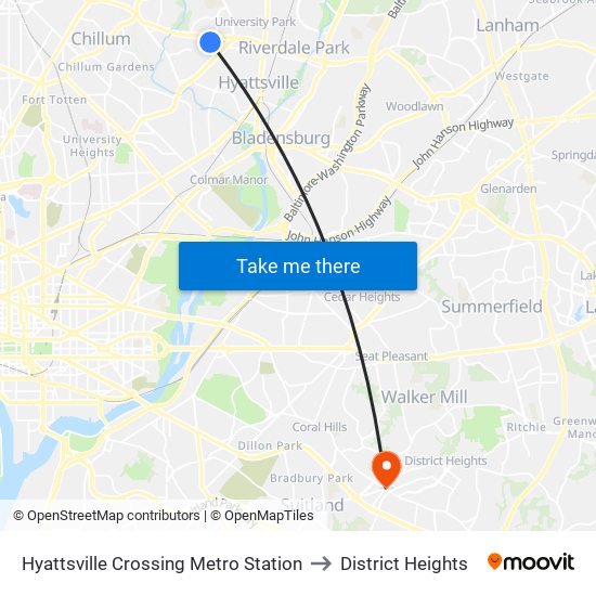 Hyattsville Crossing Metro Station to District Heights map