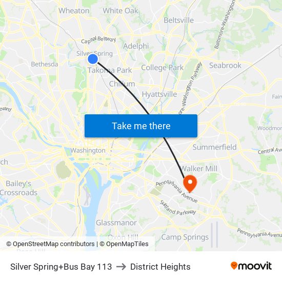 Silver Spring+Bay 113 to District Heights map