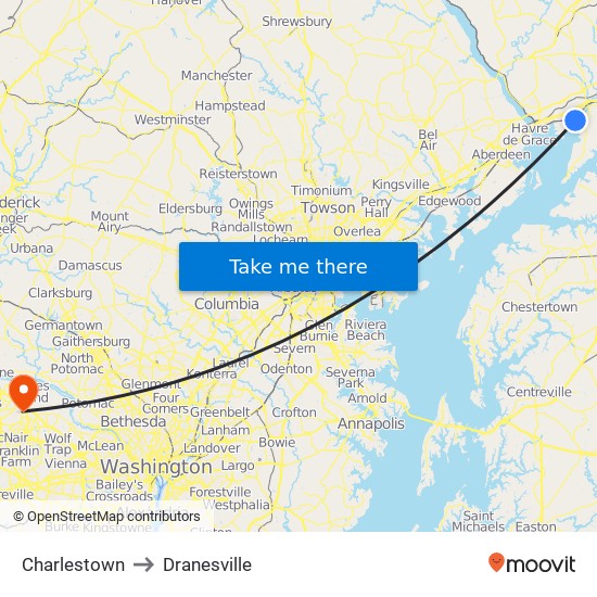 Charlestown to Dranesville map