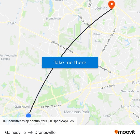 Gainesville to Dranesville map