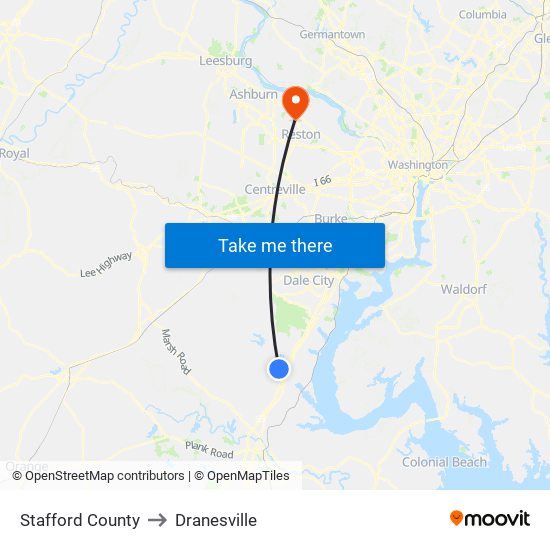 Stafford County to Dranesville map