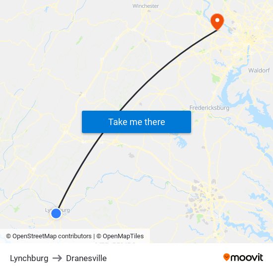 Lynchburg to Dranesville map