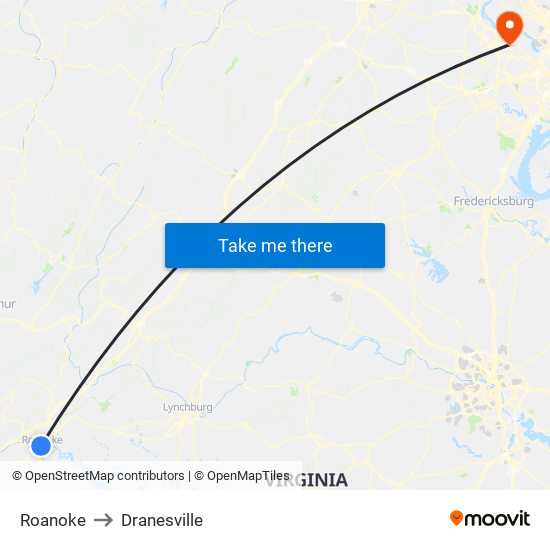 Roanoke to Dranesville map